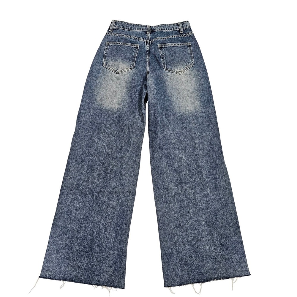 Dazy Wide Leg Jeans Women's Distressed Raw Hem High Waist - Picture 2 of 6